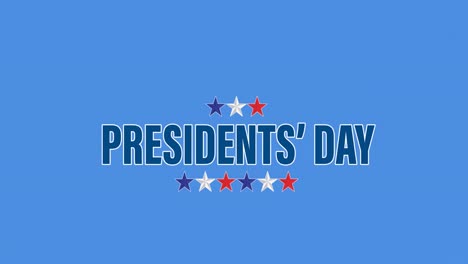 Animation-of-presidents'-day-text-and-red,-white-and-blue-stars,-on-blue