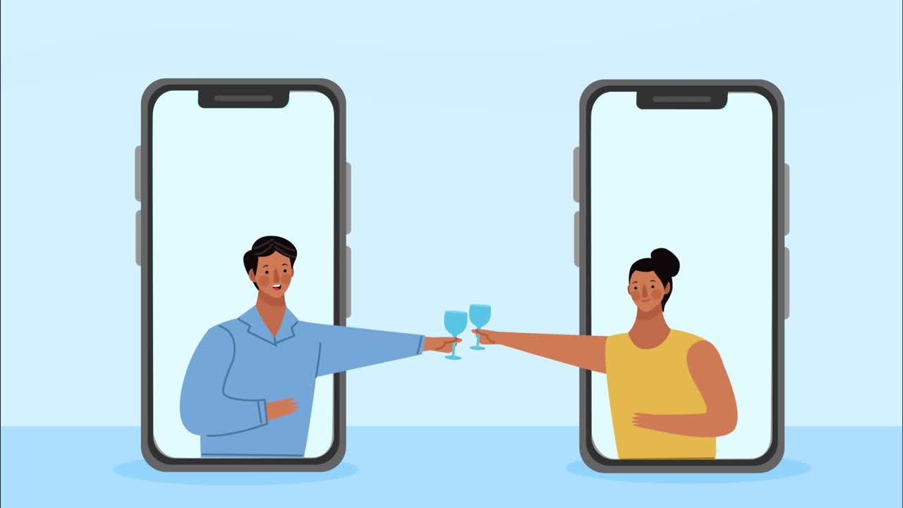pareja brindando en animación de teléfonos inteligentes