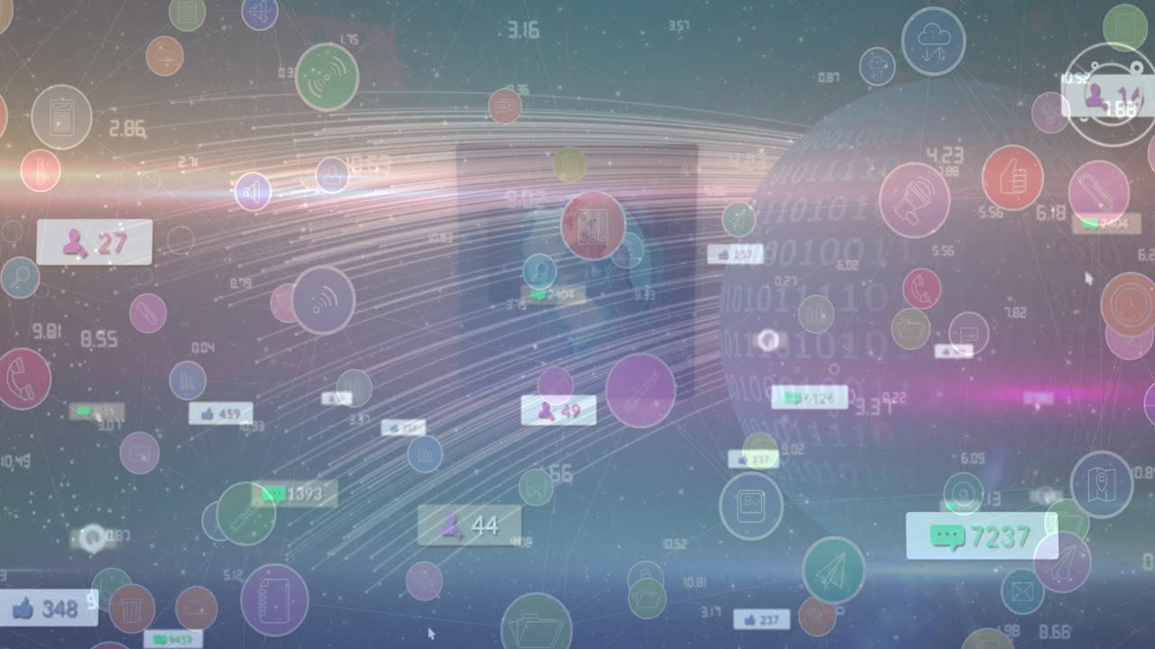 Animation af databehandling og medieikoner over vej