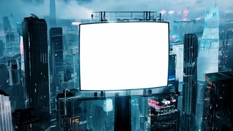 futuristic cityscape with blank billboard