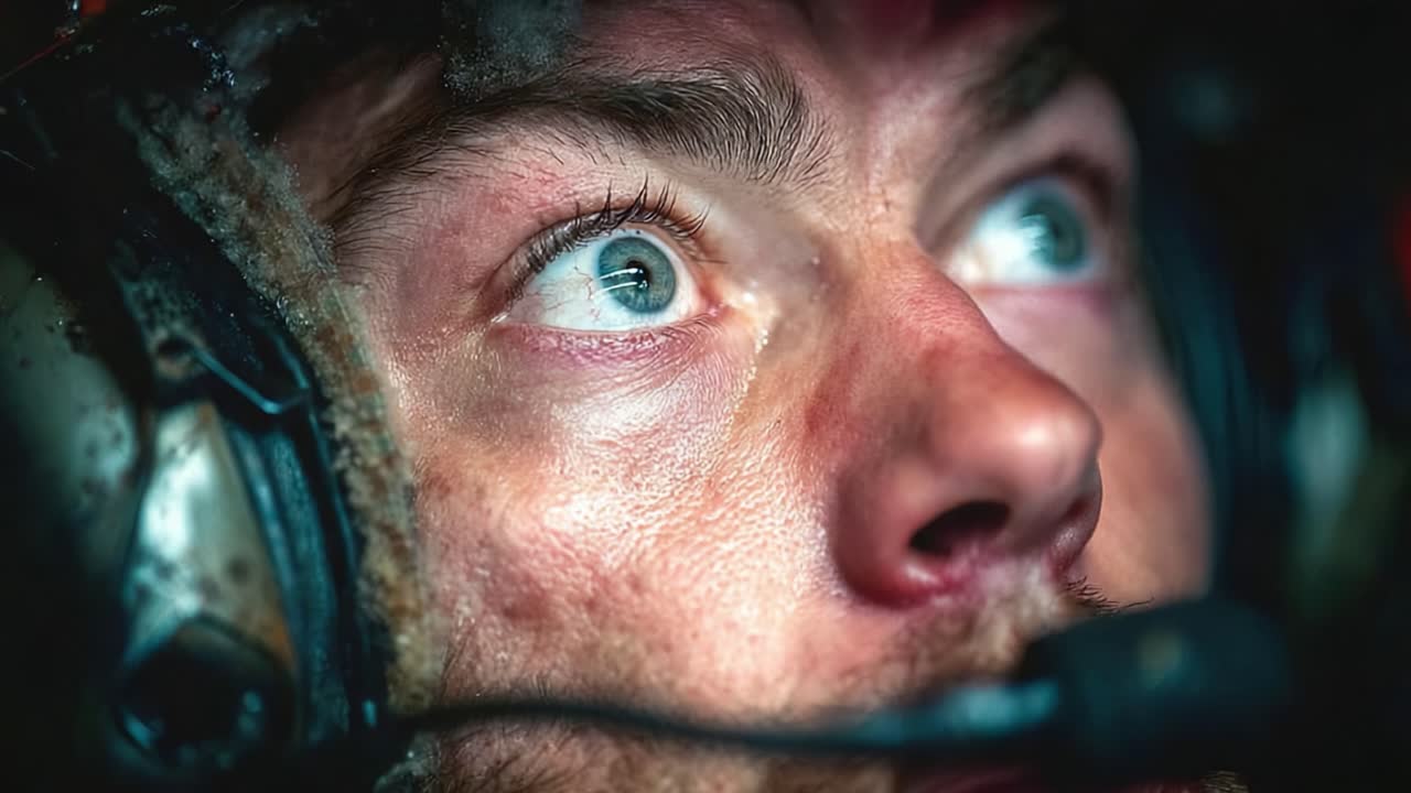 A Close-Up Look at a Determined Individual in an Intense Situation, Capturing Emotion and Focus Amidst the Tension and Action of Their Surroundings