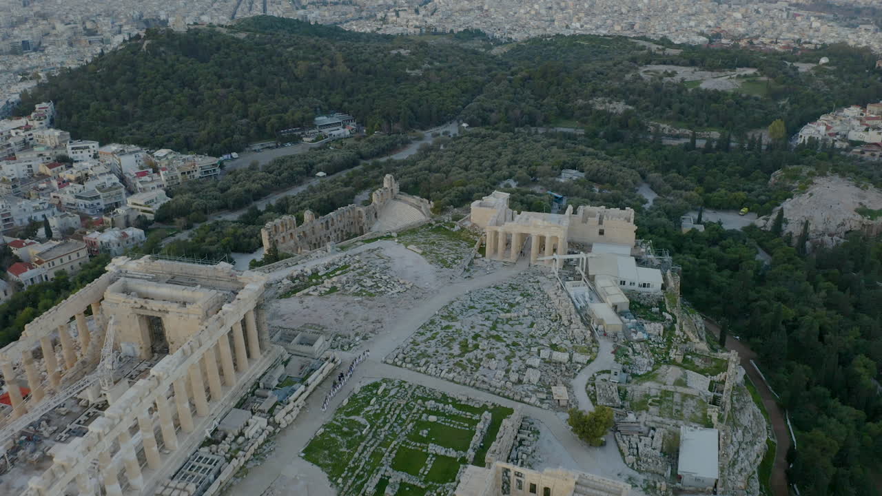 Incredible Overhead Aerial View of Scenic Acropolis Hilltop in Athens Greece
