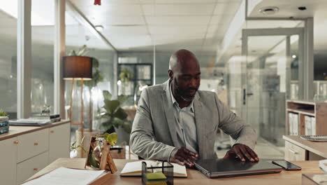 man, phone and walking in office for work