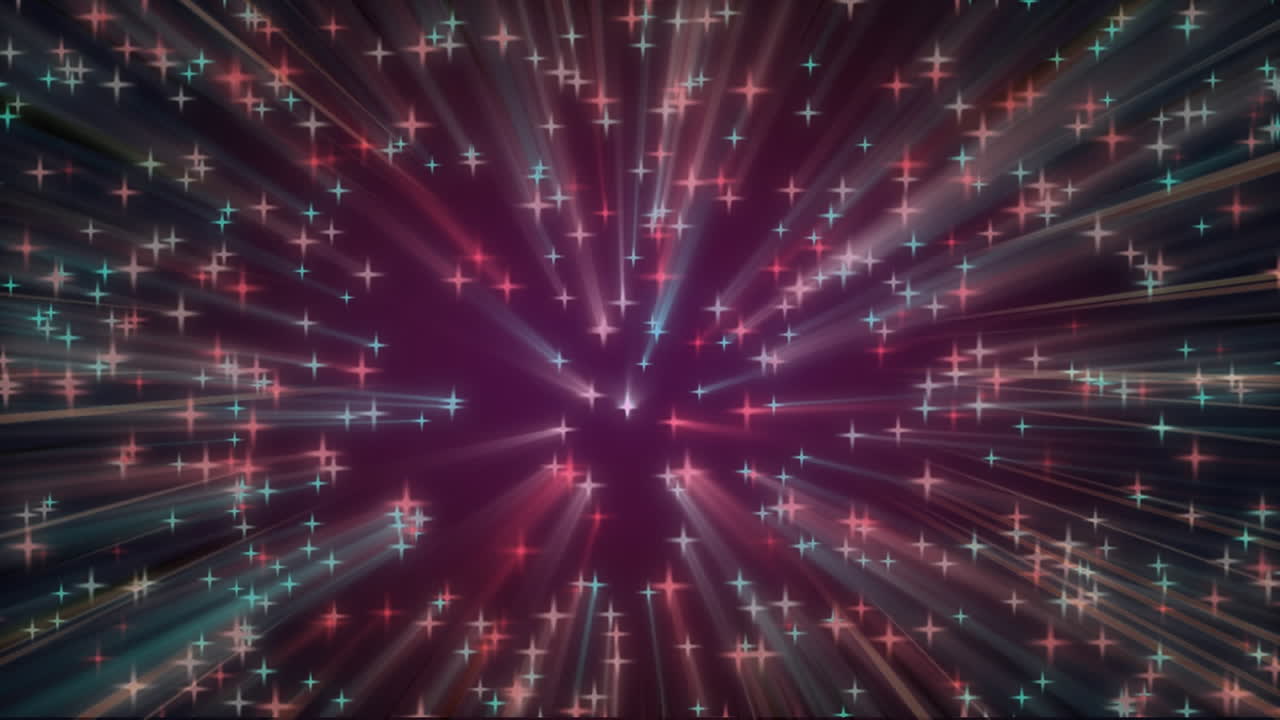 estrellas brillantes y un rastro de luz que se mueve contra un fondo púrpura