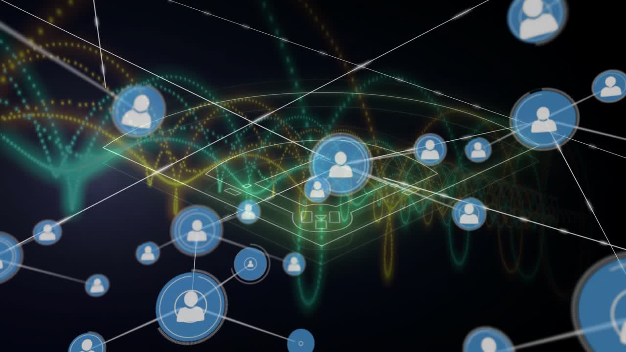 Spawning blue user icon in digital void, more icons linking to form network, camera panning out