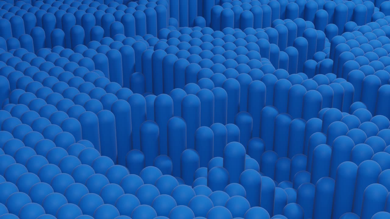 파란색 둥근 3d 실린더는 최소한의 파동적인 움직임으로 모션 그래픽 원활한 루프 애니메이션을 제공합니다.