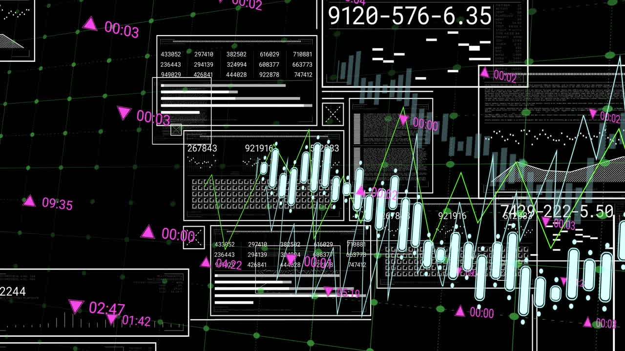 Animation of interfaces with data processing against black background