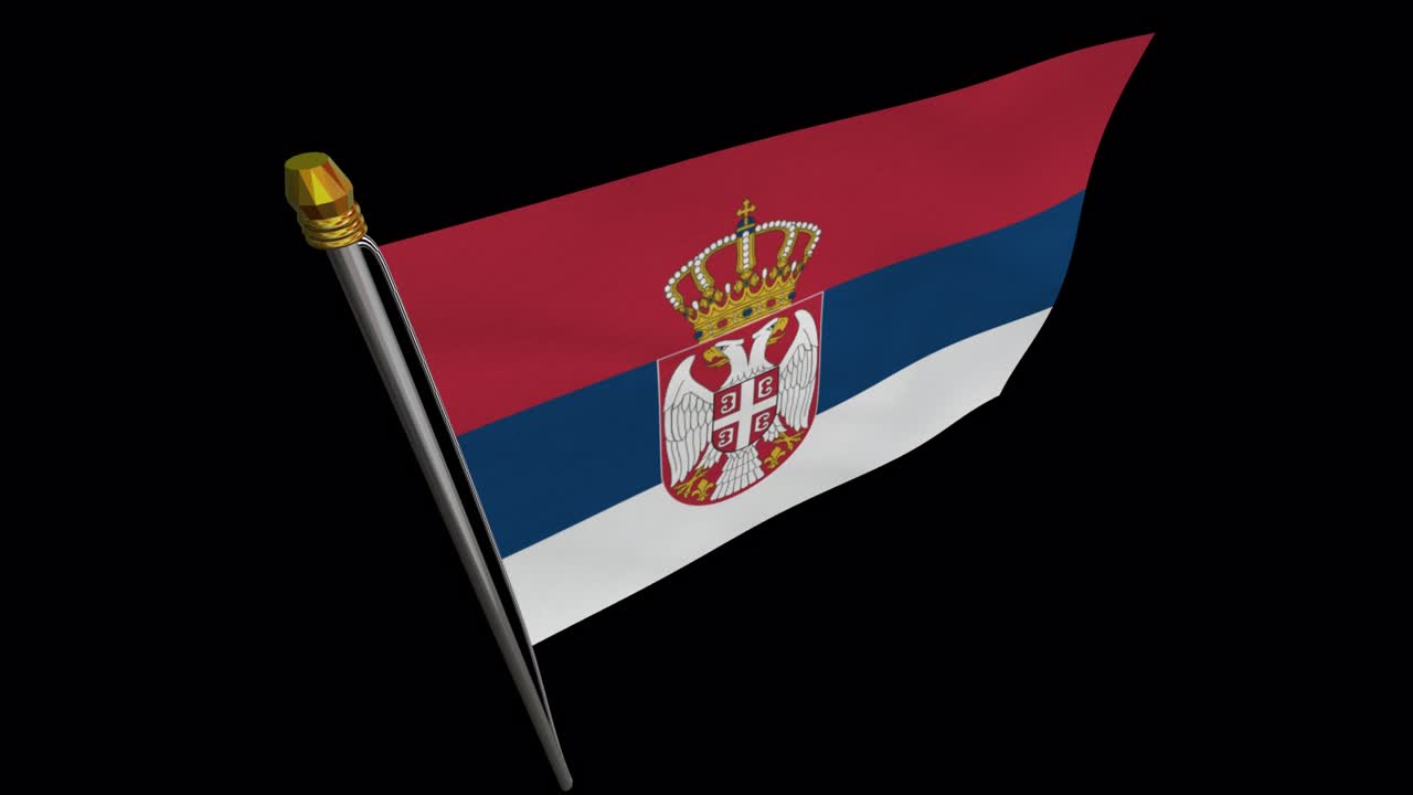 세르비아 국기가 바람에 날아다니는 루프 비디오, 4k의 느린 동작 비디오, 알파 채널