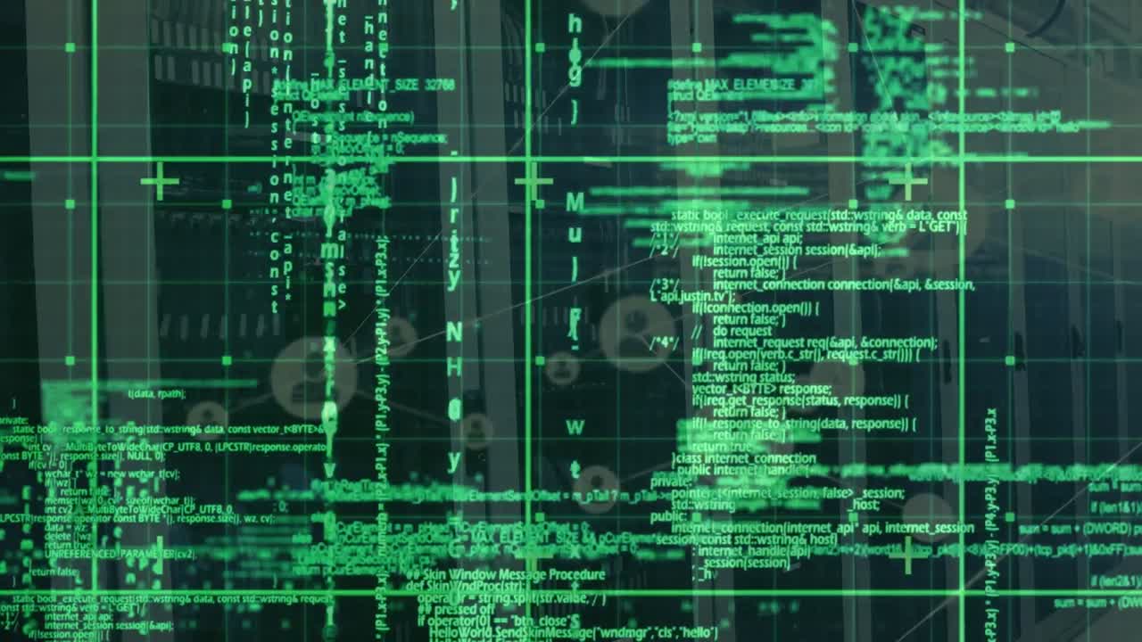 animación del procesamiento de datos en verde sobre los servidores