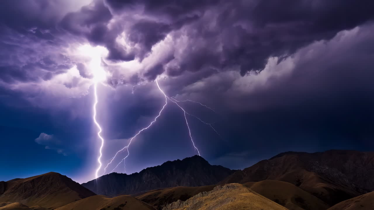 Dramatic Lightning Storm Over Mountain Range