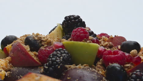 fruits berries cereals breakfast close up. healthy natural nutrition background.