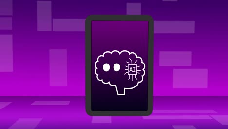 Animation-of-ai-text,-icon-and-data-processing-over-purple-background