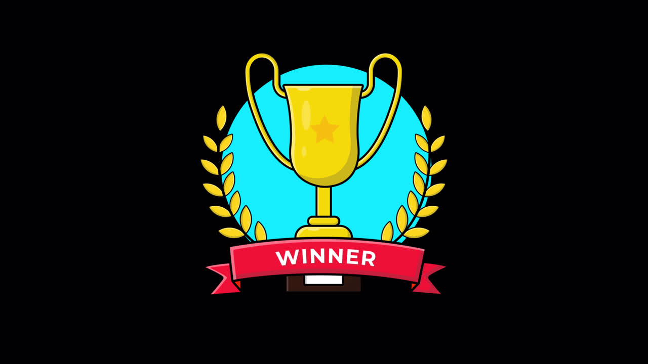 Animated Trophy Award with Winner Banner on Black Background