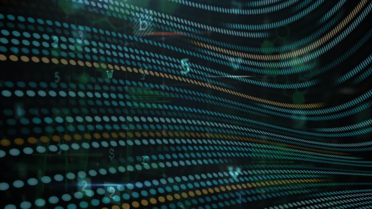 Animation of scanning, malware detected over black background with yellow and green lights