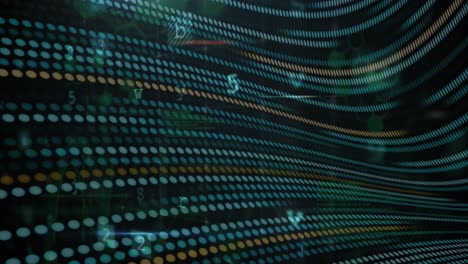 animación de escaneo, malware detectado sobre fondo negro con luces amarillas y verdes