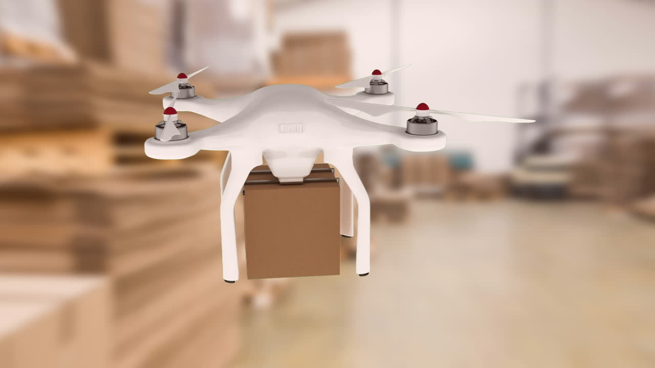 상자를 들고 있는 드론