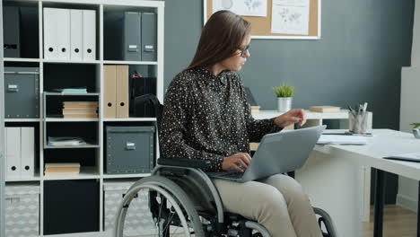 woman in wheelchair working in modern office