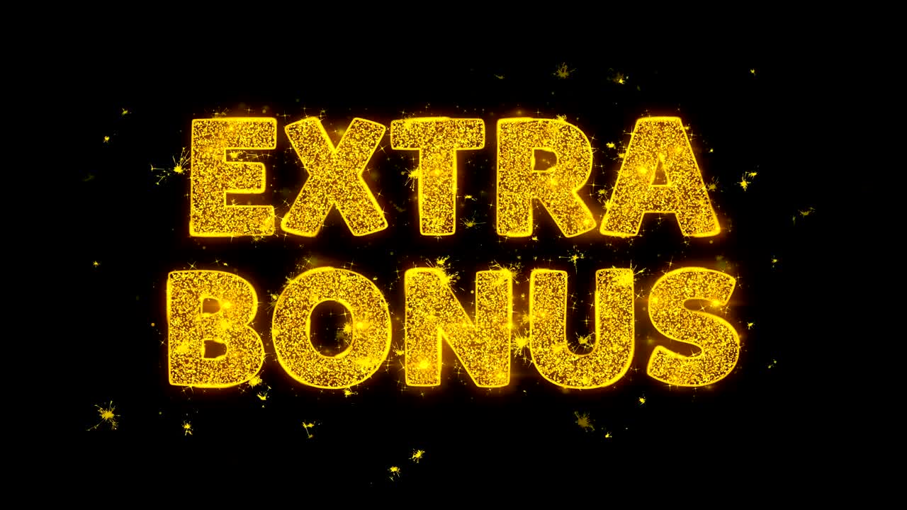Text 'Extra Bonus' mit Funkenpartikeln auf schwarzem Hintergrund