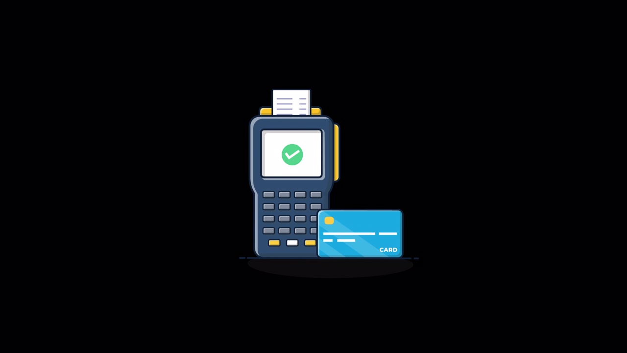 Animated POS Terminal and Credit Card with Approved Payment