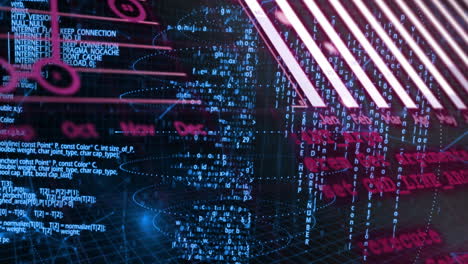 animazione di codifica binaria, elaborazione di dati digitali e connessioni su sfondo nero