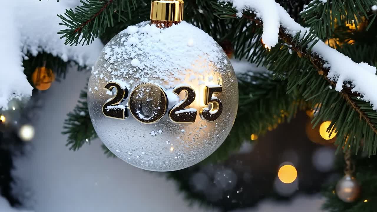 Closeup of a Christmas Ornament with the number 2025 on it