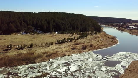 spring river with melting ice