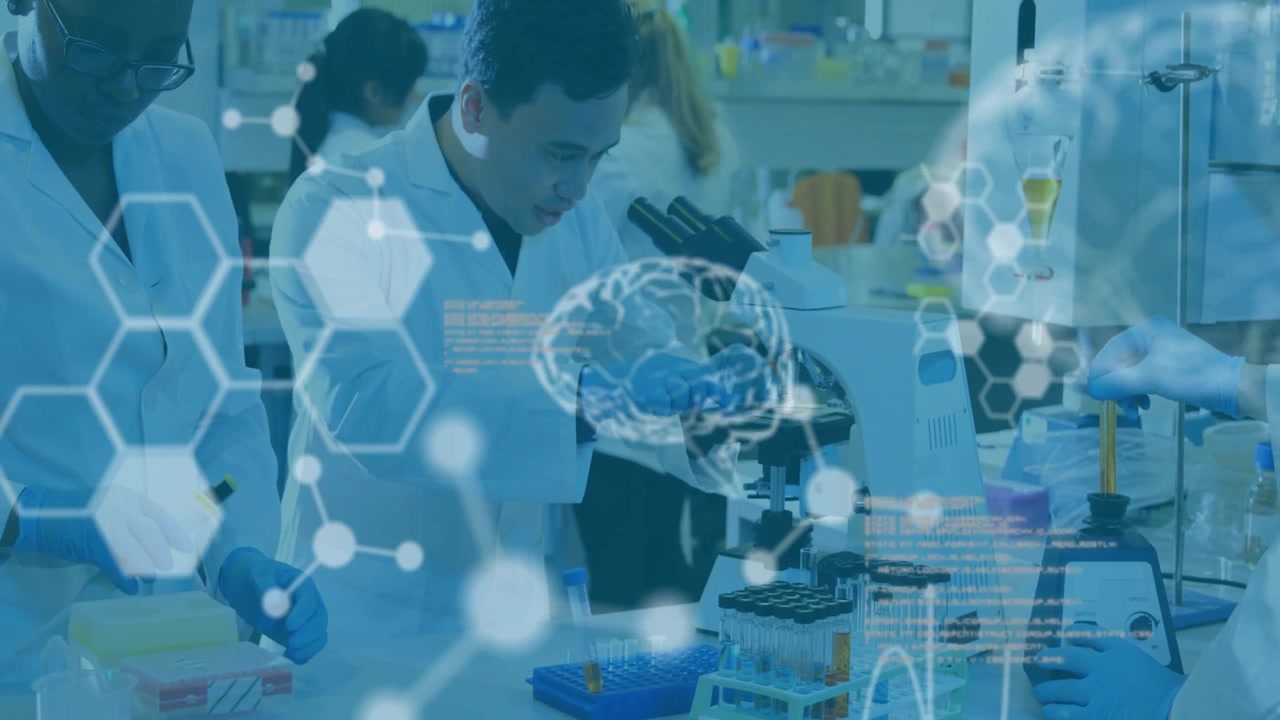 Animation of scientific data processing over diverse scientists in laboratory