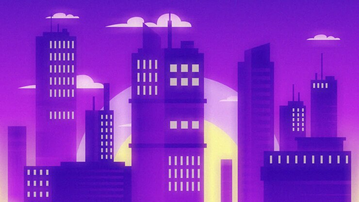 Purple Cityscape at Sunrise/Sunset