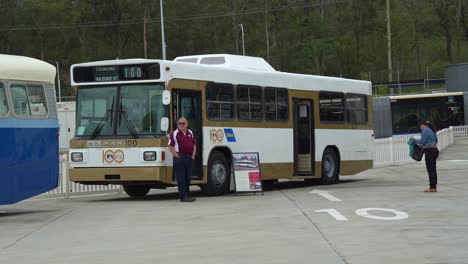 old vintage bus displaying at brisbane metro depot in rochedale during community open day.