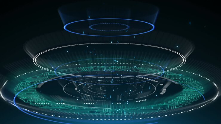 Round scanner and data processing against black background
