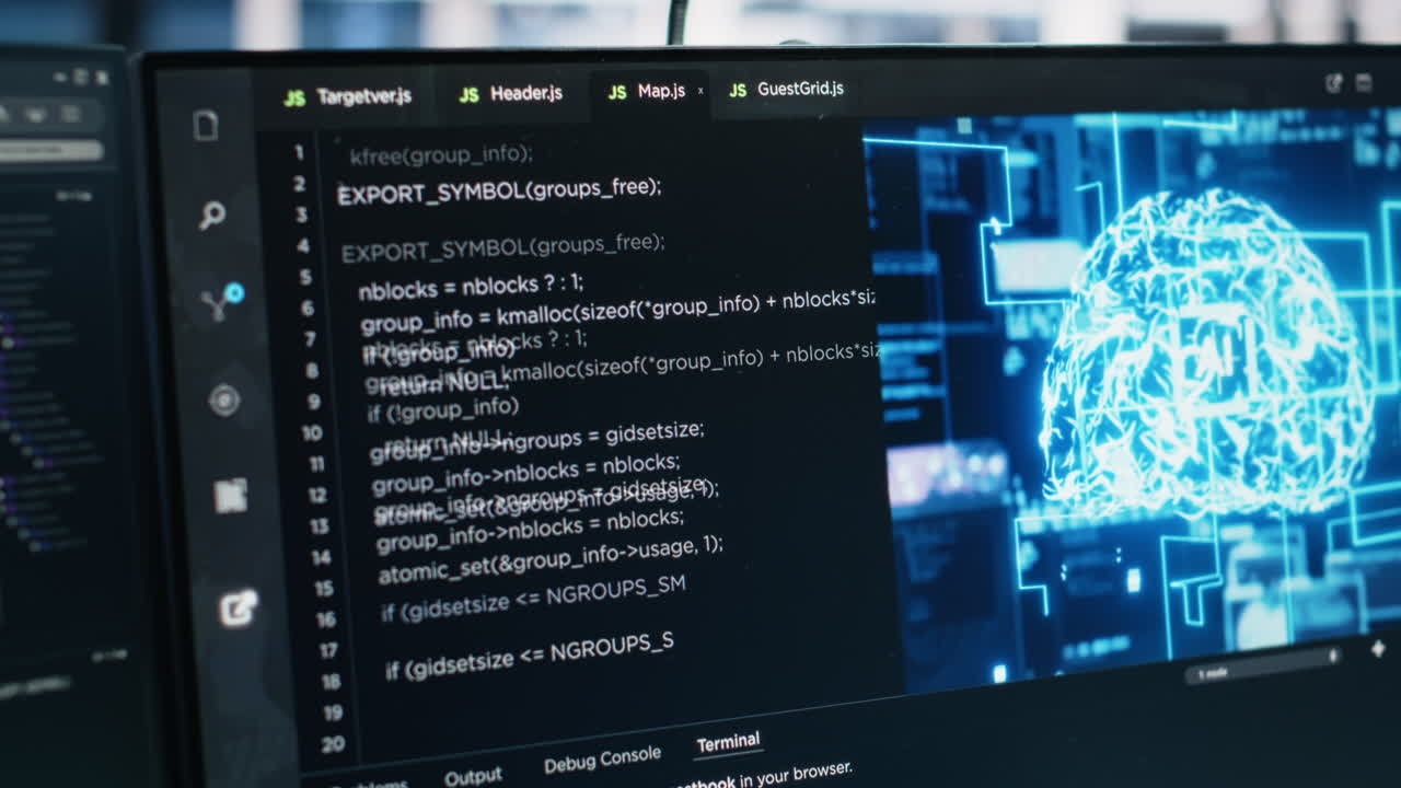 Data Center Pc Screens Monitoring Hardware Used In Ai Llm Model Development