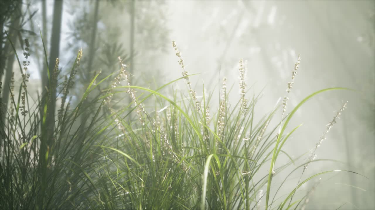 잔디 꽃 필드와 부드러운  ⁇ 빛을 배경으로.
