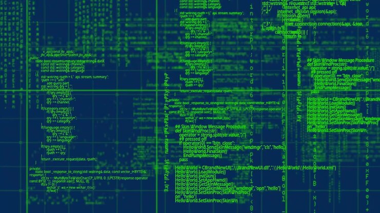 Animation of data processing on navy background