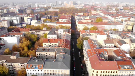 View-of-Berlin-cityscape-in-autumn,-slow-aerial-tilt-up