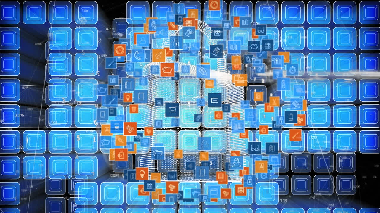 Animation of globe with network of connections over blue screens