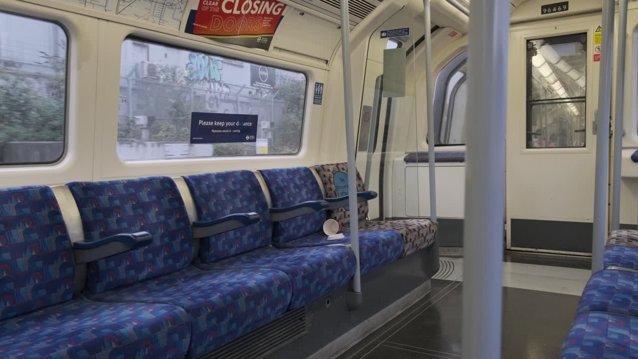 Empty dirty jubilee line train inside