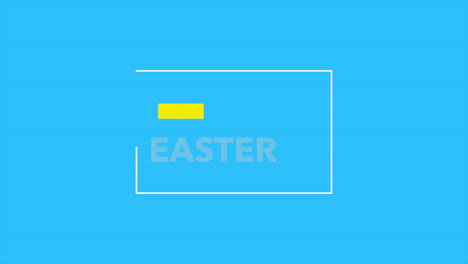 feliz cuadrado de pascua con borde amarillo, feliz pascua sobre fondo azul