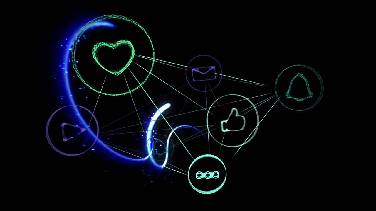 연결 아이콘의 웹에 맞서 흐르는 빛의 흔적