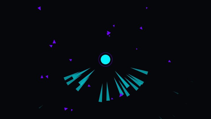 Abstract Motion Graphics with Pulsing Cyan Circle and Geometric Shapes