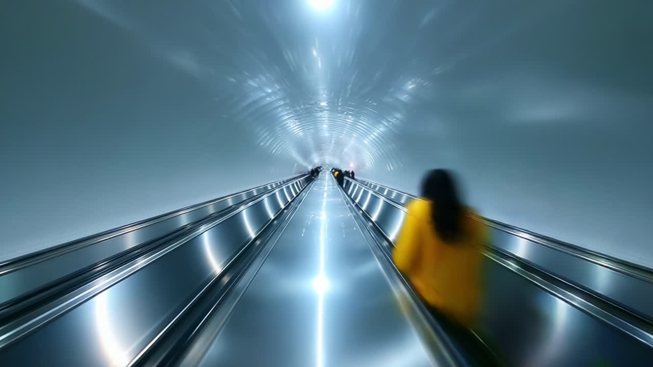 A Captivating Journey through a Magnificent Modern Escalator Tunnel: Inviting the Eye with a Dynamic Perspective on Urban Architecture and Minimalist Design