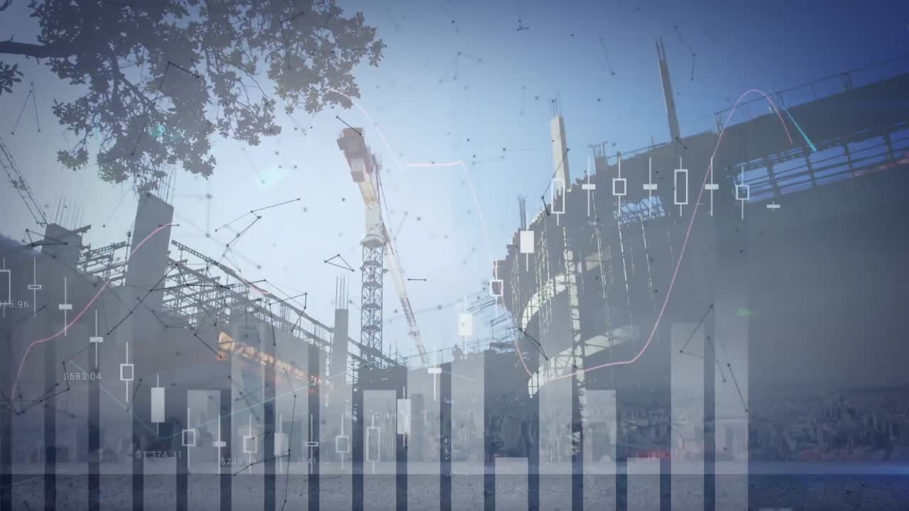 animación de estadísticas con procesamiento de datos sobre el paisaje urbano