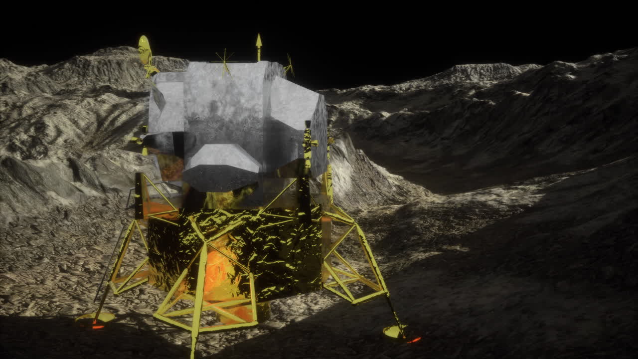 Exploration of the lunar surface by a spacecraft with yellow landing gear