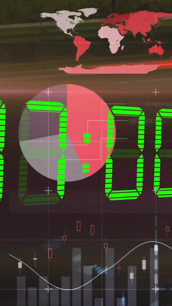 Animation of financial data processing over timer and city
