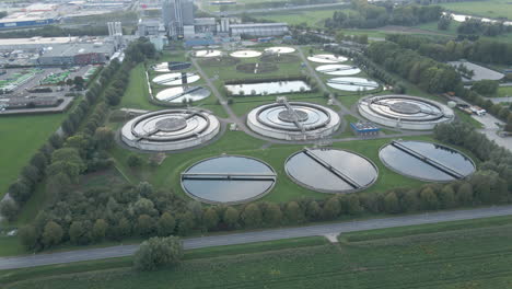 aerial overview of basins of water treatment plant