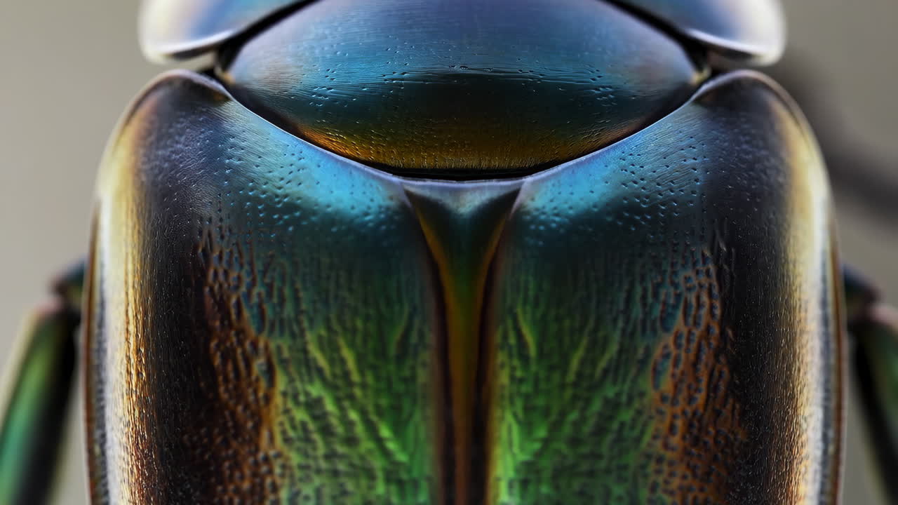 Macro Close-up of an Iridescent Beetle Exoskeleton