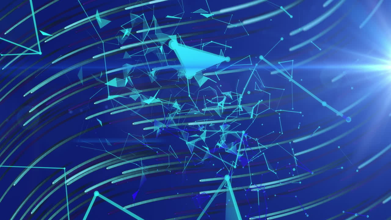 animación de redes y luces azules brillantes que se mueven sobre un fondo azul