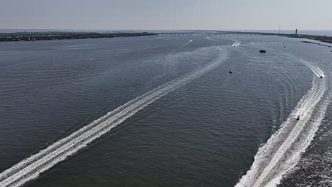 An-aerial-view-over-the-Great-South-Bay-by-Oak-Beach,-New-York-on-a-sunny-morning