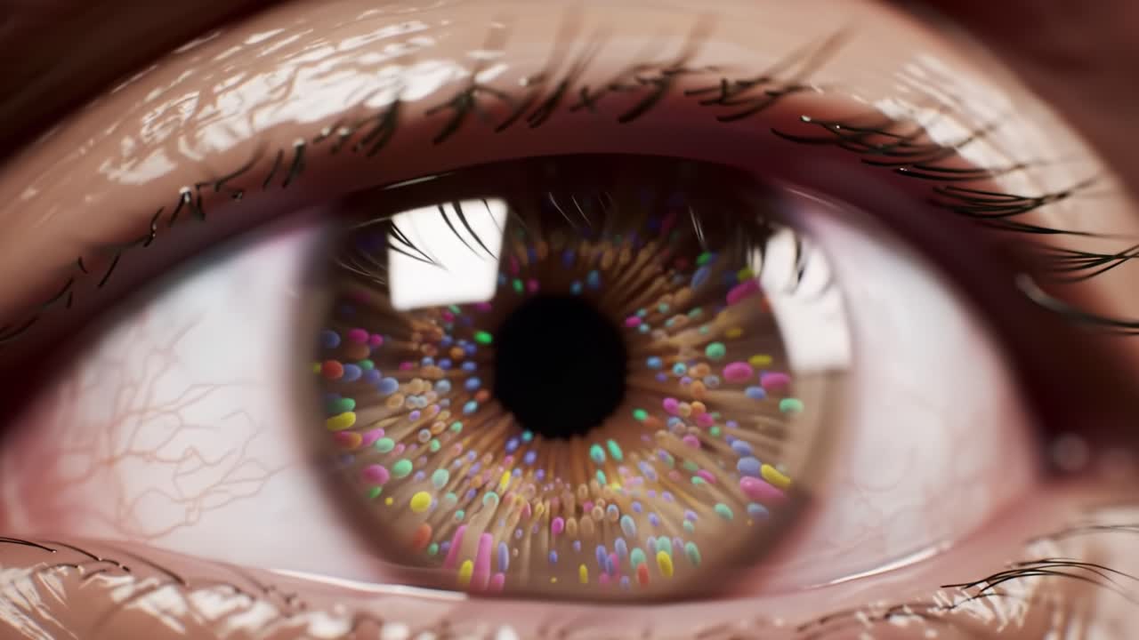 A Stunning Close-Up of a Colorful Eye with Intricate Patterns and Vibrant Colors Capturing the Depth and Beauty of Eyeball Anatomy in Artistic Detail