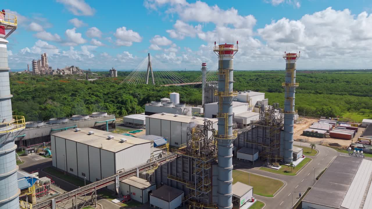 Energas IV, New Gas-fired Power Plant Facility In Guayacanes, San Pedro de Macorís, Dominican Republic. Aerial Ascending Shot
