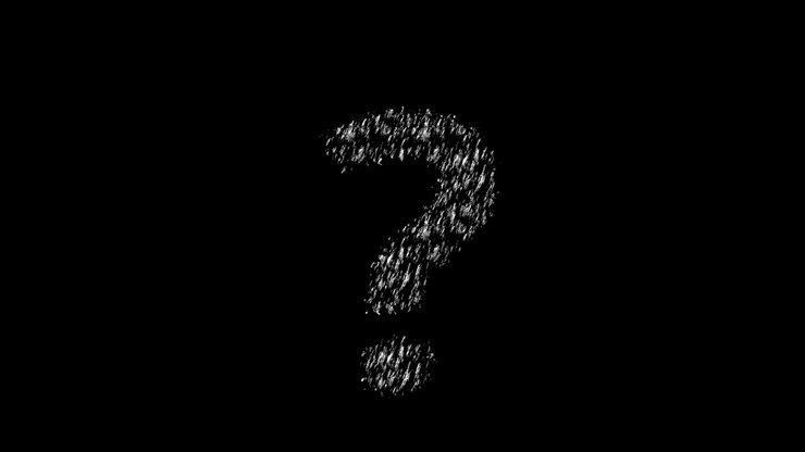 Mystery question symbol black background with white scratched particles bold center icon and minimal